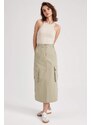 DEFACTO Slit Gabardine Midi Skirt with Cargo Pocket