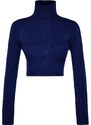 Trendyol Navy Blue Crop mäkký textúrovaný pletený sveter