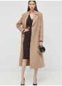 Vlnený kabát Pinko dámsky, béžová farba, prechodný, dvojradový