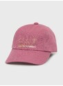 Bavlnená čiapka EA7 Emporio Armani ružová farba, s nášivkou
