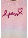 Detský sveter s prímesou vlny Guess ružová farba
