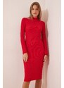 Happiness İstanbul Dámske červené rolákové lycrové pletené šaty