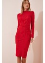 Happiness İstanbul Dámske červené rolákové lycrové pletené šaty