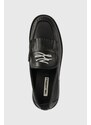 Kožené mokasíny Karl Lagerfeld MOKASSINO II dámske, čierna farba, na plochom podpätku, KL41430