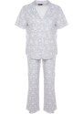 Trendyol Curve Súprava pleteného pyžama so sivou potlačou
