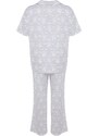 Trendyol Curve Súprava pleteného pyžama so sivou potlačou