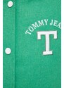 Bunda bomber s prímesou vlny Tommy Jeans zelená farba, prechodná
