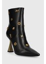 Kožené členkové topánky Karl Lagerfeld DEBUT dámske, čierna farba, na podpätku, KL32059F