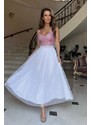 Bicotone Bielo-ružové tylové šaty Doris