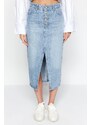 Trendyol Collection Modrá predná rozparkovaná midi džínsová sukňa
