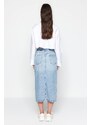 Trendyol Collection Modrá predná rozparkovaná midi džínsová sukňa