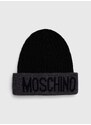 Vlnená čiapka Moschino čierna farba, vlnená