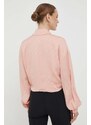 Košeľa Guess dámska, ružová farba, voľný strih, s klasickým golierom