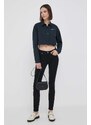 Košeľa Calvin Klein Jeans dámska, čierna farba, voľný strih, s klasickým golierom