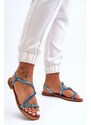 Seastar Blue Klasické modré dámske sandále s módnym zdobením