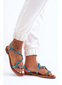 Seastar Blue Klasické modré dámske sandále s módnym zdobením