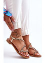 Seastar Blue Klasické zlaté dámske sandále s módnym zdobením