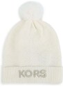 Detská čiapka s prímesou vlny Michael Kors béžová farba biela, z tenkej pleteniny