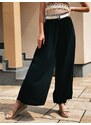 Webmoda Čierne dámske široké nohavice s opaskom