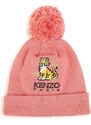 Detská čiapka s prímesou kašmíru Kenzo Kids ružová farba biela