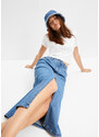 bonprix Dlhá džínsová sukňa s prestrihom s Positive Denim #1 Fabric, farba modrá, rozm. 48