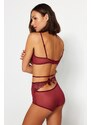 Trendyol Burgundy Lace Barbell Neck Piping Detailed Capless Knitted Underwear Set