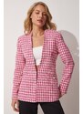 Happiness İstanbul Women's Pink Textured Crowbar Blazer Jacket