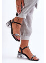 S. Barski Čierne kožené sandále s farebnými kryštálmi a zdobenými podpätkami