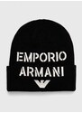 Detská čiapka s prímesou vlny Emporio Armani čierna farba biela
