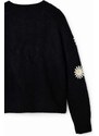 Detský sveter s prímesou vlny Desigual čierna farba