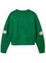 Detský sveter s prímesou vlny Desigual zelená farba