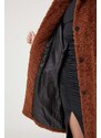 Kabát HUGO dámsky, hnedá farba, prechodný