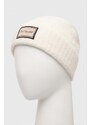Vlnená čiapka Karl Lagerfeld béžová farba, z tenkej pleteniny, vlnená