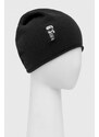 Vlnená čiapka Karl Lagerfeld čierna farba, z tenkej pleteniny, vlnená