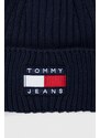Čiapka Tommy Jeans tmavomodrá farba, z hrubej pleteniny