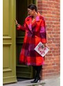 Taliansko Károvaný vlnený kabát červený