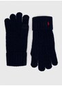 Vlnené rukavice Polo Ralph Lauren tmavomodrá farba