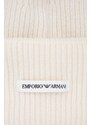 Vlnená čiapka Emporio Armani béžová farba, z hrubej pleteniny, vlnená
