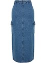 Trendyol Blue Maxi Denim Skirt with Cargo Pocket