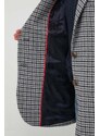 Vlnená bunda Tommy Hilfiger šedá farba, jednoradová, vzorovaná