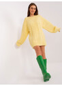 WOOL FASHION ITALIA Žlté pletené oversize mini šaty so vzorovaným úpletom