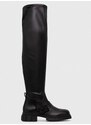 Vysoké čižmy Tommy Hilfiger STRETCH MONOCHROMATIC LONGBOOT dámske, čierna farba, na platforme, FW0FW07611