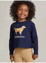 Detská bavlnená košeľa s dlhým rukávom Polo Ralph Lauren tmavomodrá farba, s potlačou