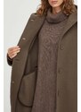 Vlnený kabát Samsoe Samsoe hnedá farba, prechodný, oversize