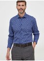 Bavlnená košeľa Tommy Hilfiger pánska, tmavomodrá farba, slim, s talianskym golierom
