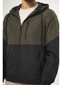 River Club Men's Khaki-black Two Color Inner Lined Waterproof Hooded Raincoat-wind cap