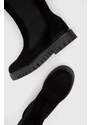 Vysoké čižmy Tommy Jeans TJW LONG SHAFT SUEDE BOOT dámske, čierna farba, na plochom podpätku, EN0EN02412