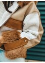 Webmoda Dámsky krátky koženkový zateplený kabát - béžový