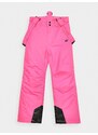 4F Dievčenské lyžiarske nohavice s trakmi a membránou 8000 - fuksiové