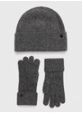 Vlnená čiapka a rukavice Lauren Ralph Lauren šedá farba